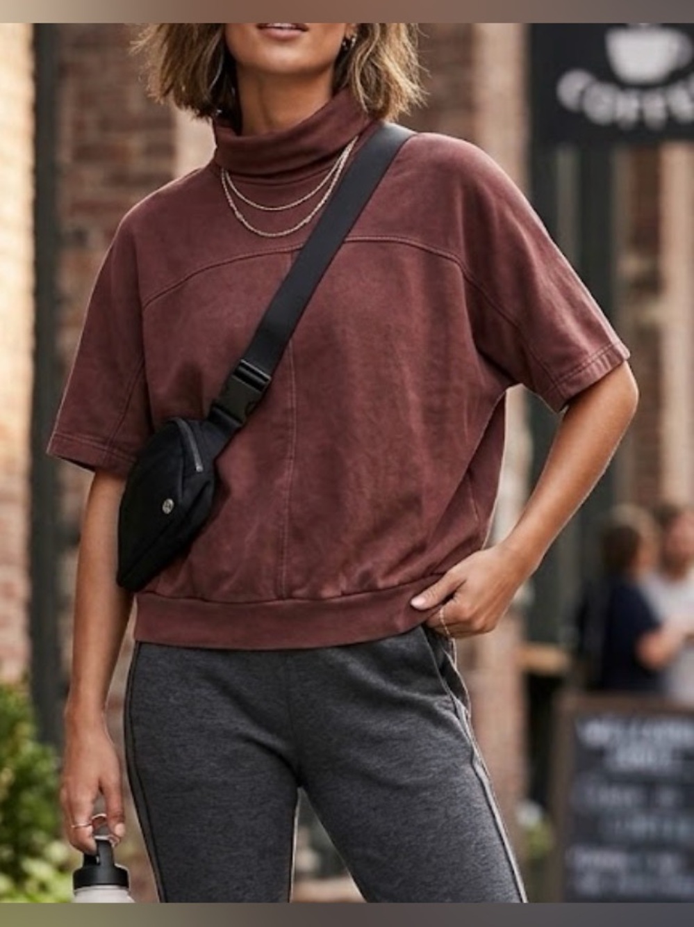 Prologue sweater cowl neck Burgundy Short Sleeve Top casual basic